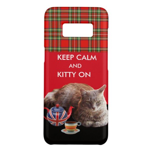 KEEP CALM AND KITTY ON RED TARTAN CAT TEA PARTY Case_Mate SAMSUNG GALAXY S8 CASE