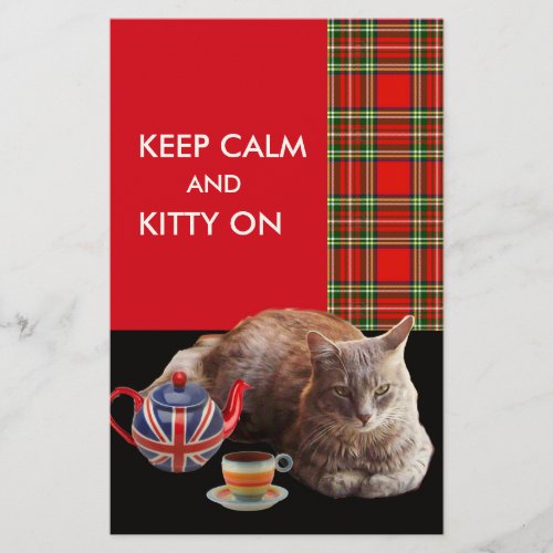 KEEP CALM AND KITTY ON RED TARTANCAT TEA PARTY STATIONERY