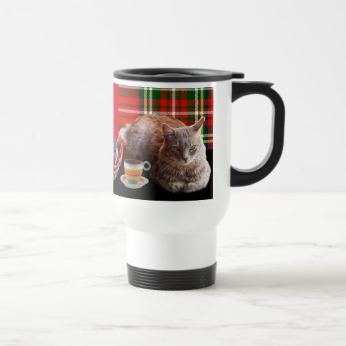 KEEP CALM AND KITTY ON RED TARTANCAT TEA PARTY TRAVEL MUG