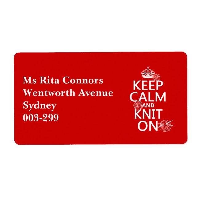 Keep Calm and Knit On - all colors Label (Front)