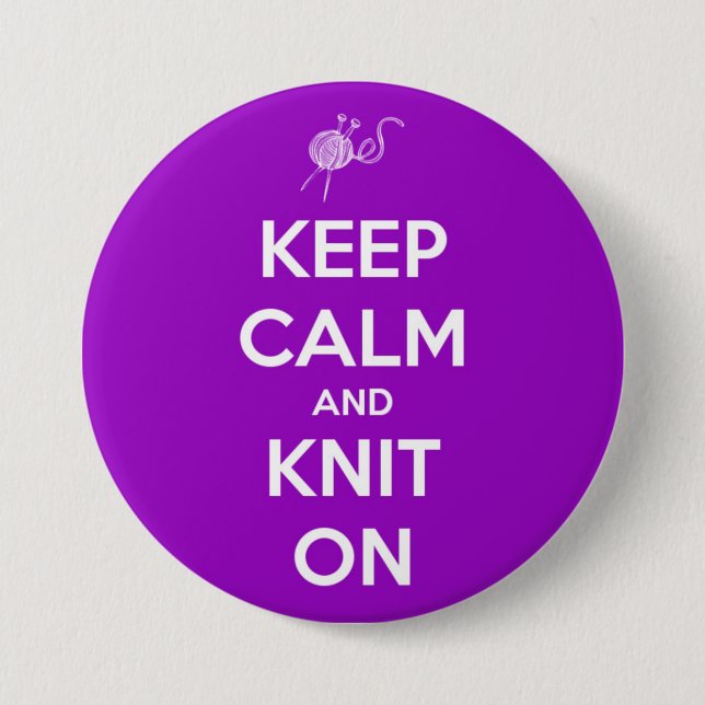 Keep Calm and Knit On Fuschia Button (Front)