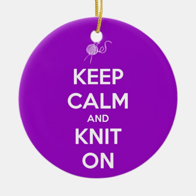Keep Calm and Knit On Fuschia Ceramic Ornament (Front)
