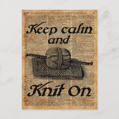 Keep Calm And Knit On Postcard