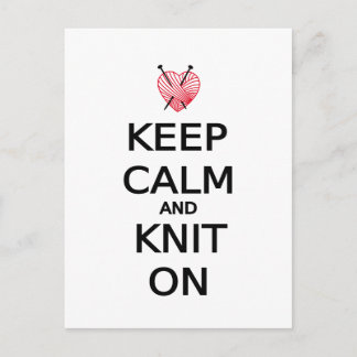 Keep calm and knit on postcard
