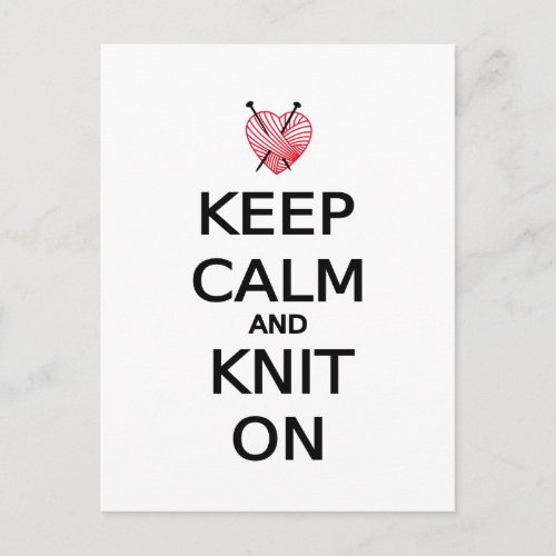 Keep calm and knit on postcard