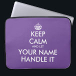 Keep calm and let handle it funny neoprene laptop sleeve<br><div class="desc">Keep calm and let handle it funny neoprene laptop sleeve. Custom protection cover for your computer. Purple or custom color. Fun Birthday gift idea for mom,  dad,  husband,  wife,  coworker,  boss,  colleague,  school teacher,  business coach etc. Modern typography template with crown.</div>