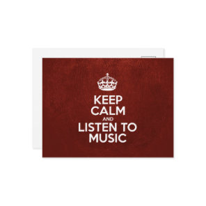 Keep Calm and Listen To Music, Red Leather, Crown Postcard