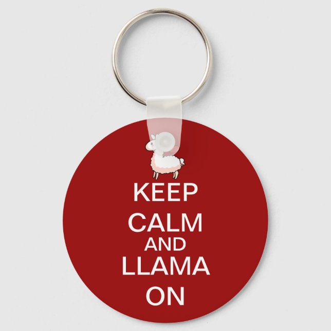 Keep Calm and Llama On Keychain (Front)