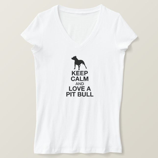Keep Calm And Love A Pit Bull Vertical T-Shirt (Design Front)