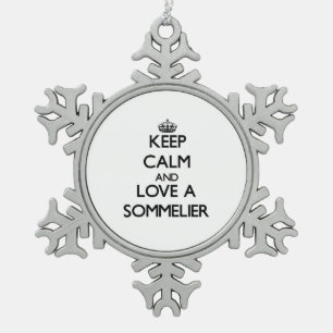 Keep Calm and Love a Sommelier Snowflake Pewter Christmas Ornament