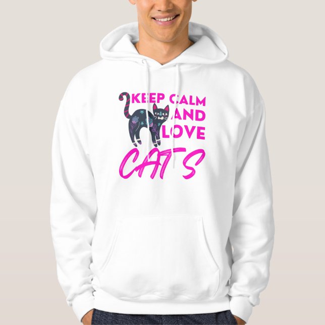 Keep Calm And Love Cats Christmas Hoodie (Front)