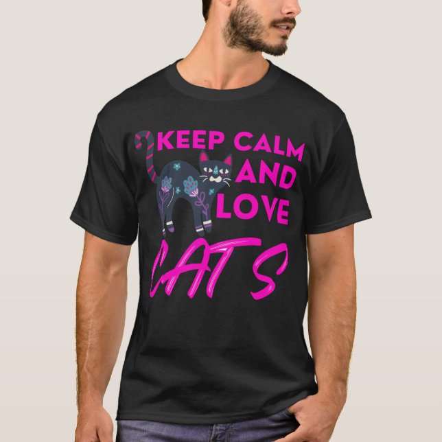 Keep Calm And Love Cats Christmas T-Shirt (Front)
