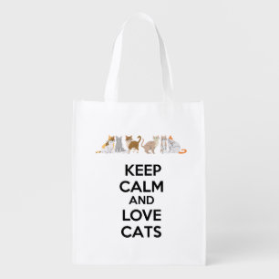 Keep Calm and Love Cats Cute Funny Grocery Bag