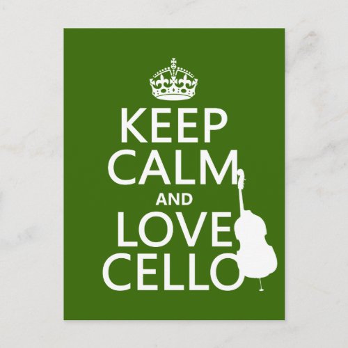 Keep Calm and Love Cello any background color Postcard