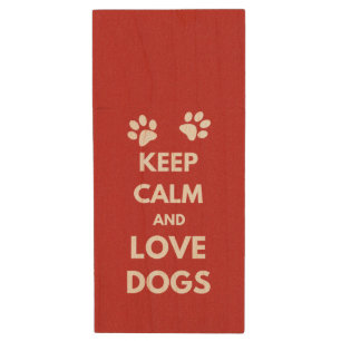 Keep calm and love dogs wood USB flash drive