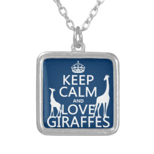 Keep Calm and Love Giraffes - all colours Silver Plated Necklace