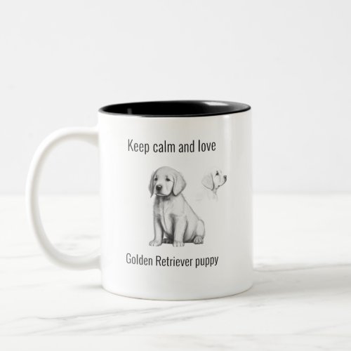 Keep calm and love Golden Retriever puppy Two_Tone Coffee Mug