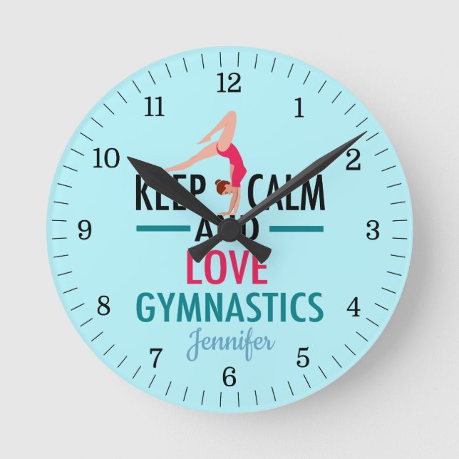 Keep Calm and Love Gymnastics Round Clock (Front)