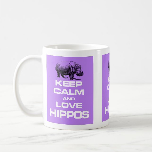 Keep Calm and Love Hippos Hippotamus Design Purple Coffee Mug (Left)