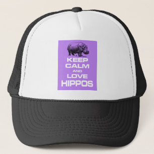 Keep Calm and Love Hippos Hippotamus Design Purple Trucker Hat