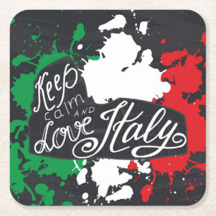 Keep Calm and Love Italy Square Paper Coaster