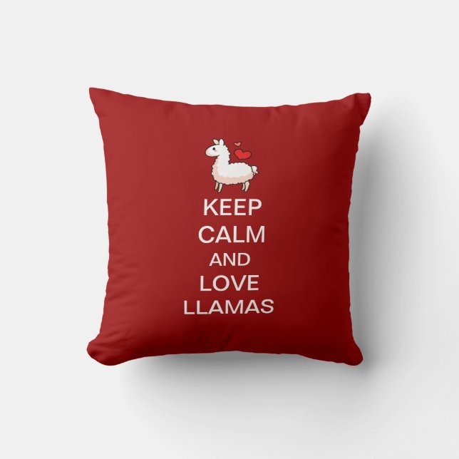 Keep Calm and Love Llamas Throw Pillow (Front)