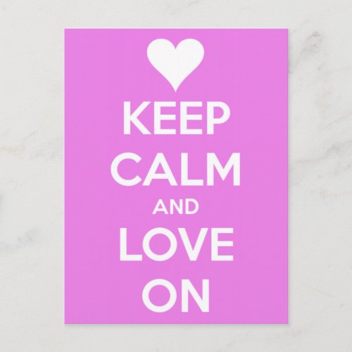 Keep Calm and Love On Pink Postcard