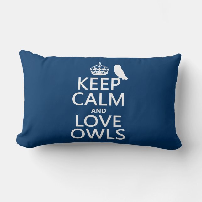 Keep Calm and Love Owls (any color) Lumbar Pillow (Front)