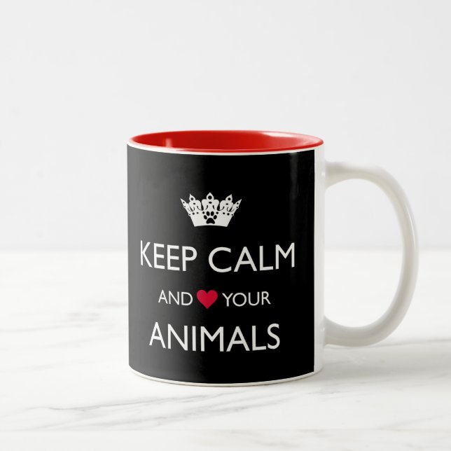 "KEEP CALM AND LOVE YOUR ANIMALS" Two-Tone COFFEE  Two-Tone Coffee Mug (Right)