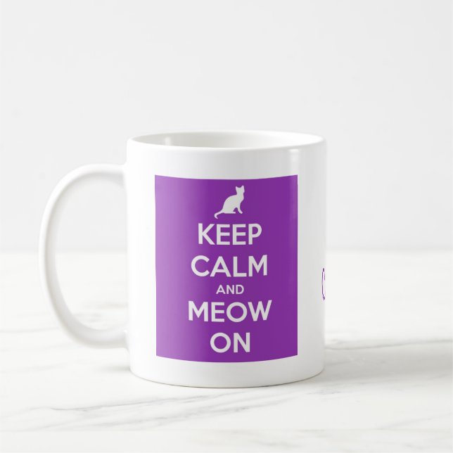 Keep Calm and Meow On Purple Coffee Mug (Left)