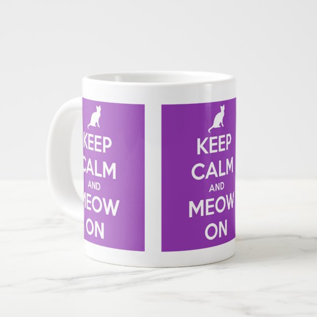 Keep Calm and Meow On Purple Giant Coffee Mug (Front Left)