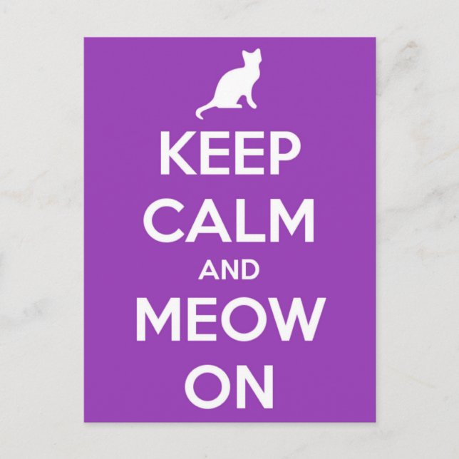Keep Calm and Meow On Purple Postcard (Front)