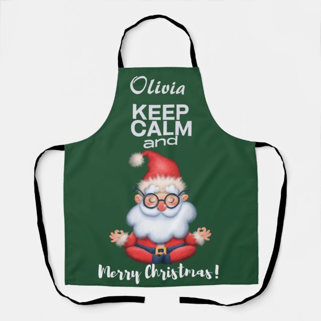 Keep Calm and Merry Christmas Personalized Name Apron (Front)