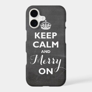 Keep Calm And Merry On Chalkboard Funny Holiday iPhone 17 Case