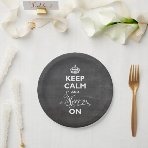 Keep Calm And Merry On Chalkboard Funny Holiday Paper Plates