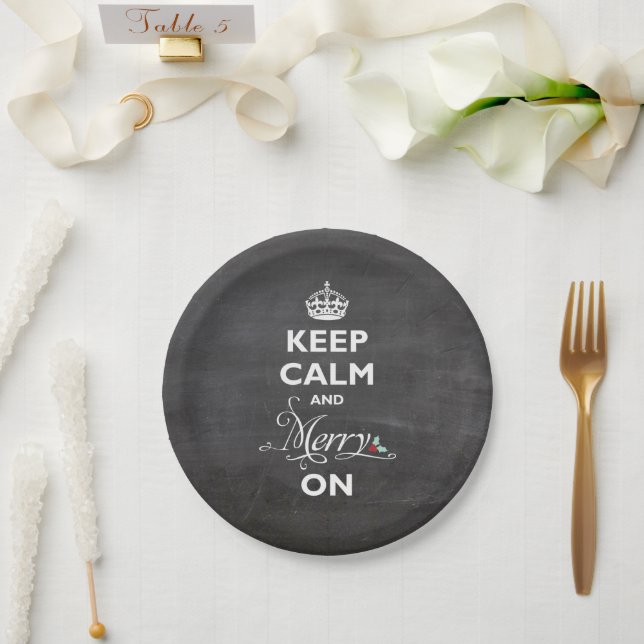 Keep Calm And Merry On Chalkboard Funny Holiday Paper Plates (Wedding)