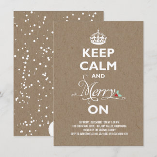 Keep Calm and Merry On Kraft Funny Holiday Party Invitation