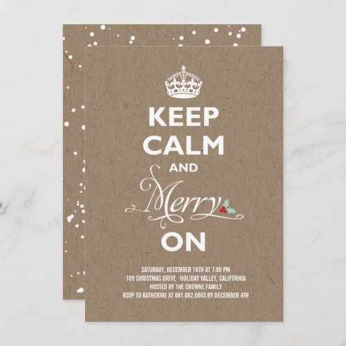 Keep Calm and Merry On Kraft Funny Holiday Party Invitation