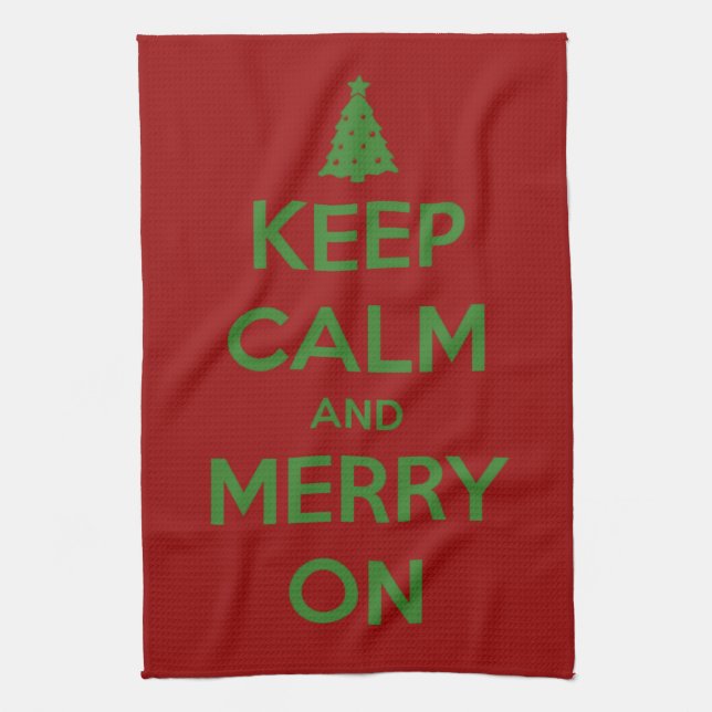 Keep Calm and Merry On Red and Green Kitchen Towel (Vertical)