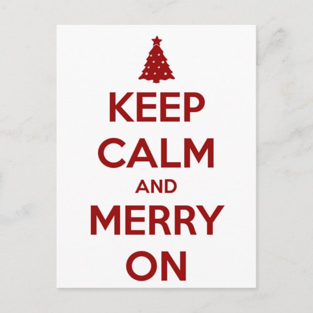 Keep Calm and Merry On Red and White Holiday Postcard (Front)