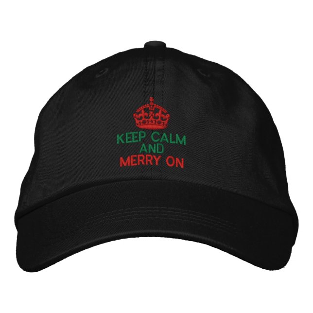 Keep Calm And Merry On Red Embroidered Baseball Hat (Front)