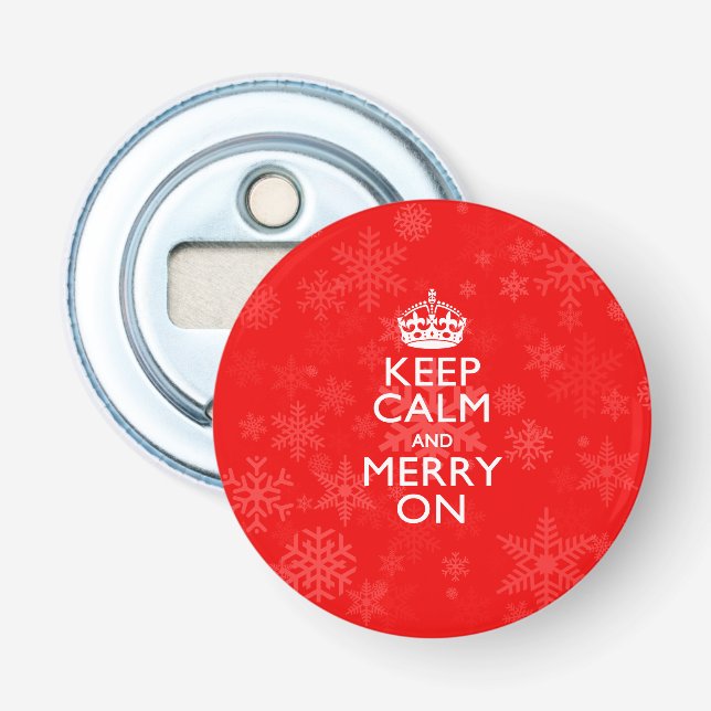 Keep Calm And Merry On Red Snowflakes Bottle Opener (Front)