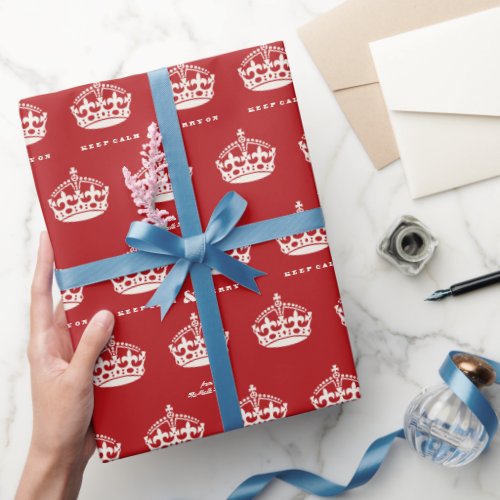 Keep Calm and Merry On Royal Crown Funny Holiday Wrapping Paper