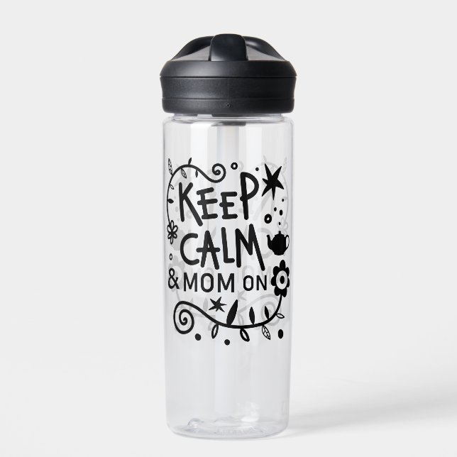 Keep Calm and Mom On Trendy Quote Water Bottle (Front)
