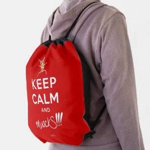 Keep Calm and muackS!!! Red&White Drawstring Bag