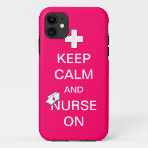 Keep Calm and Nurse On /White Cross and Nurse Cap iPhone 11 Case