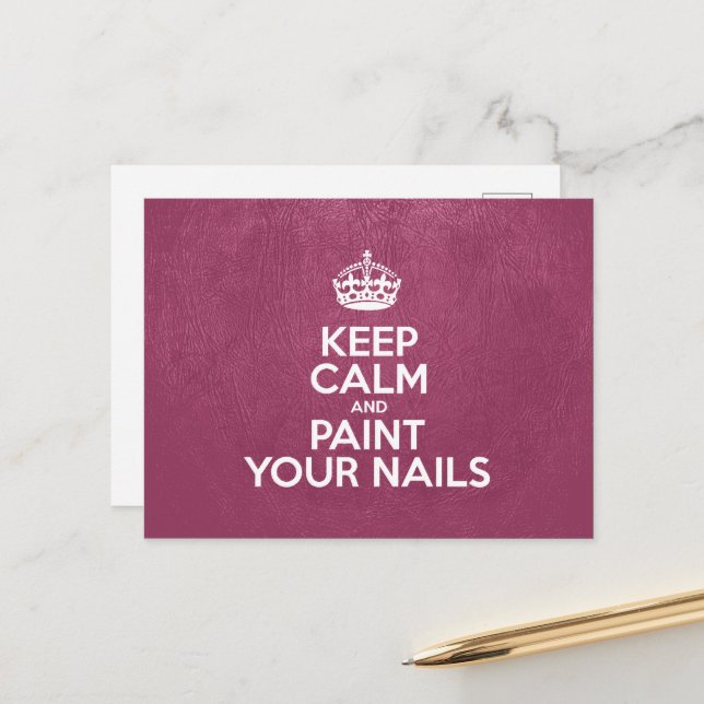 Keep Calm and Paint Your Nails, Pink Leather Postcard (Front/Back In Situ)