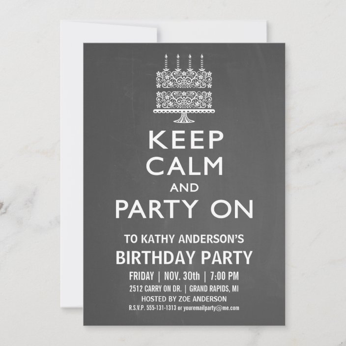 Keep Calm and Party On Birthday Invitation | Zazzle.com