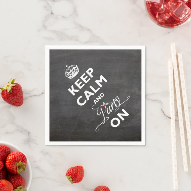 Keep Calm And Party On Chalkboard Funny Holiday Paper Napkins (Insitu)