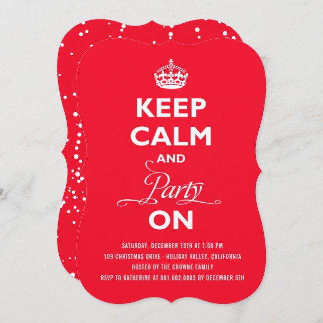 Keep Calm And Party On Funny Holiday New Year Eve Invitation (Front/Back)